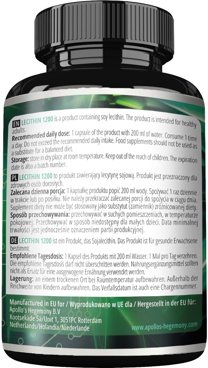 APOLLO'S HEGEMONY Lecithin 1200mg with Vitamin E - 180 Softgel Capsules - High Strength Soy Lecithin Supplement - 6 Months Supply - Supports Cognitive and Cardio Health - by Apollo's Hegemony