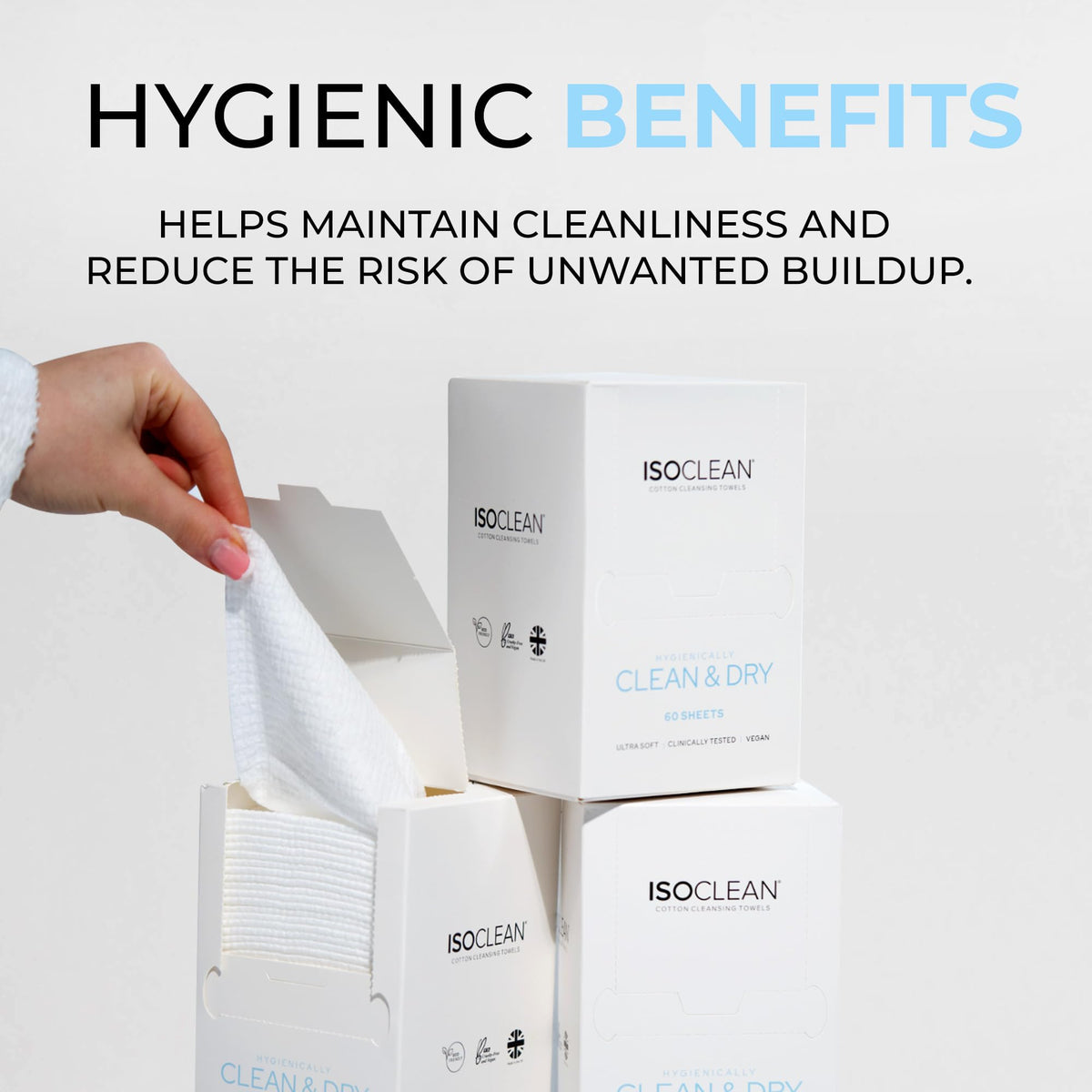 Isoclean ISOCLEAN Soft Cotton Disposable Face Towel – Textured Dry Wipes for Makeup Removal & Facial Cleansing – Ultra Absorbent, Dual-Texture Face Cloth for Sensitive Skin, No Fragrance - Box of 60