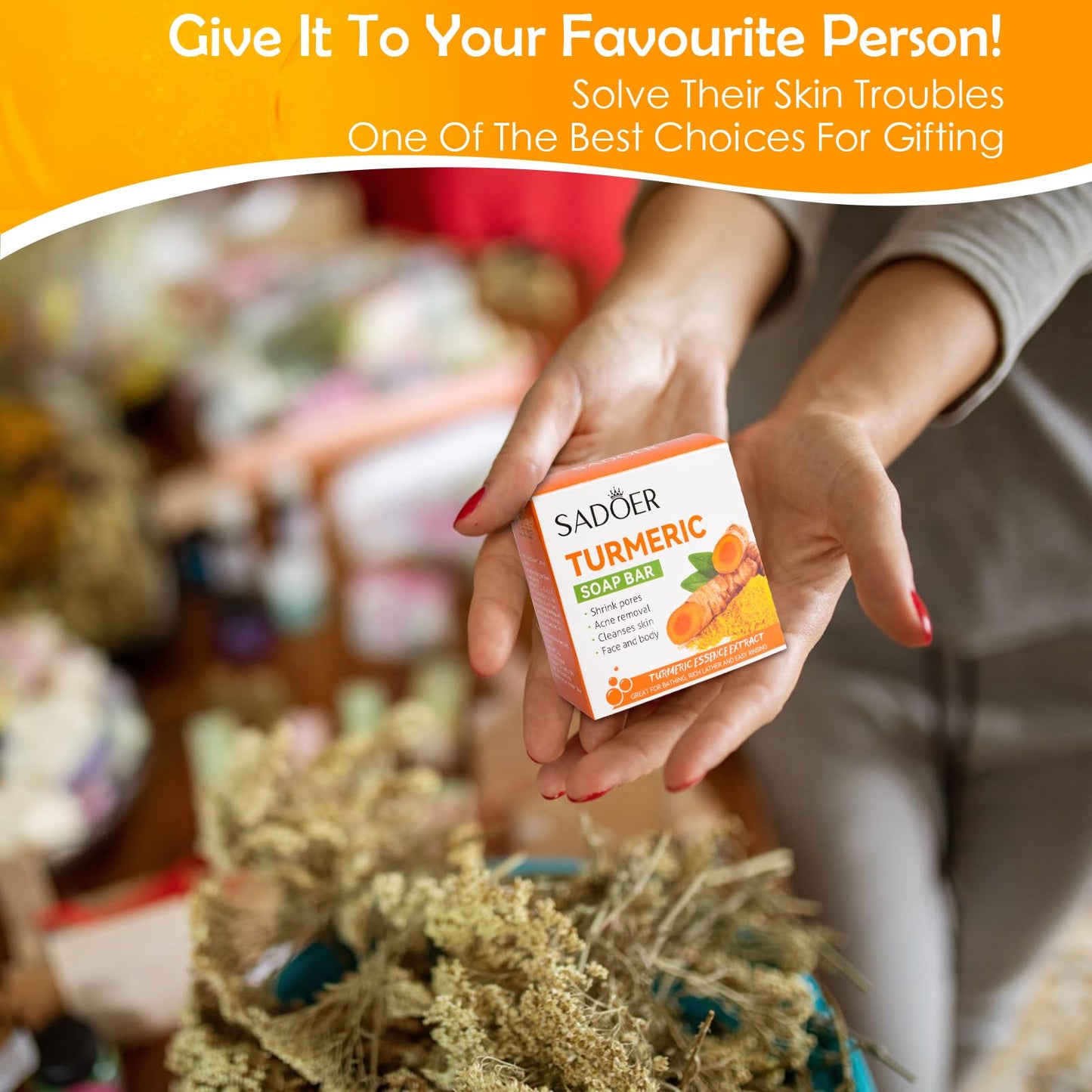 Lustwieta Turmeric Soap Turmeric Acne Dark Spots Smooth Skin, Handmade Soap Bar Pure Soap Bar For Face & Body, Skincare Face Care, Moisturizing, Blackhead Corrector Remover, Moisturizing Erase Fine Lines(1 PCS)