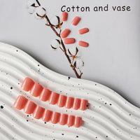 KQueenest Coral Orange Press on Nails Short Square, Short False Nails with Glue, Glossy Bright Solid Fake Nails Set, Natural Fit, Reusable Small Gel Stick on Nail for Women Decoration 24 Pcs
