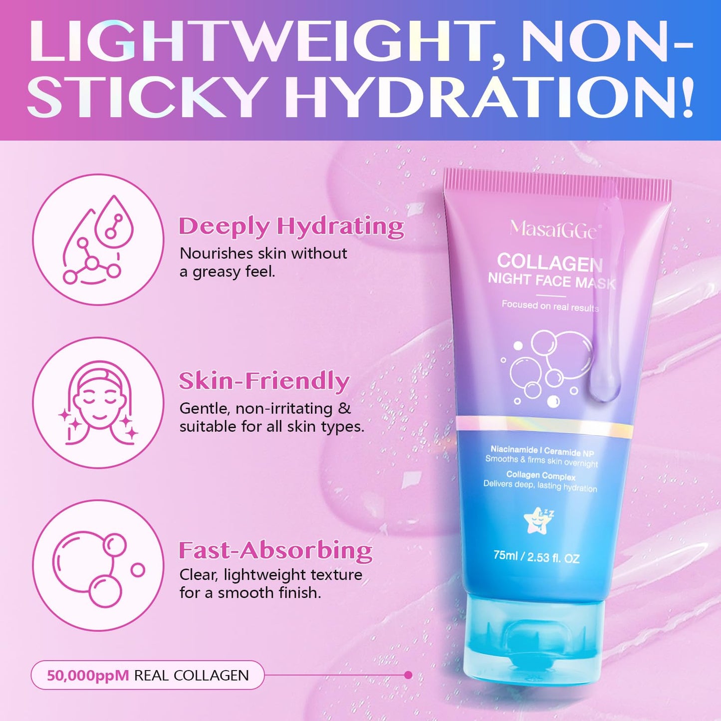 CFHQXSZ Collagen Night Wrapping Mask, Collagen Overnight Peel-Off Mask, Overnight Wrapping Peel Off Face Masks with Brush, Elasticity & Hydration Overnight Wrapping Peel Off Facial Mask