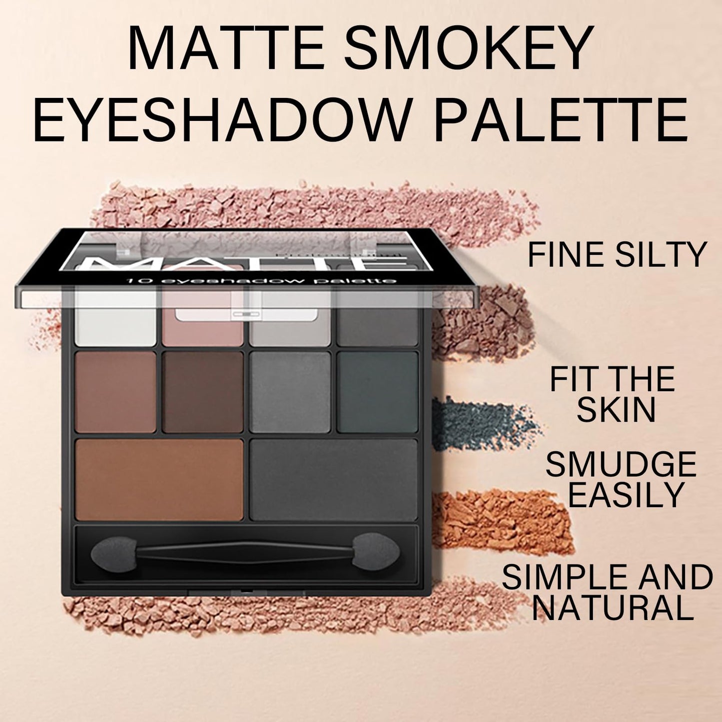 FresFresi Matte Smokey Eyeshadow Palette - Highly Pigmented Waterproof Grey & Black Eye Shadow with Dual-Ended Brush for Long-Lasting Makeup Look - Suitable for Women