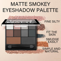 FresFresi Matte Smokey Eyeshadow Palette - Highly Pigmented Waterproof Grey & Black Eye Shadow with Dual-Ended Brush for Long-Lasting Makeup Look - Suitable for Women
