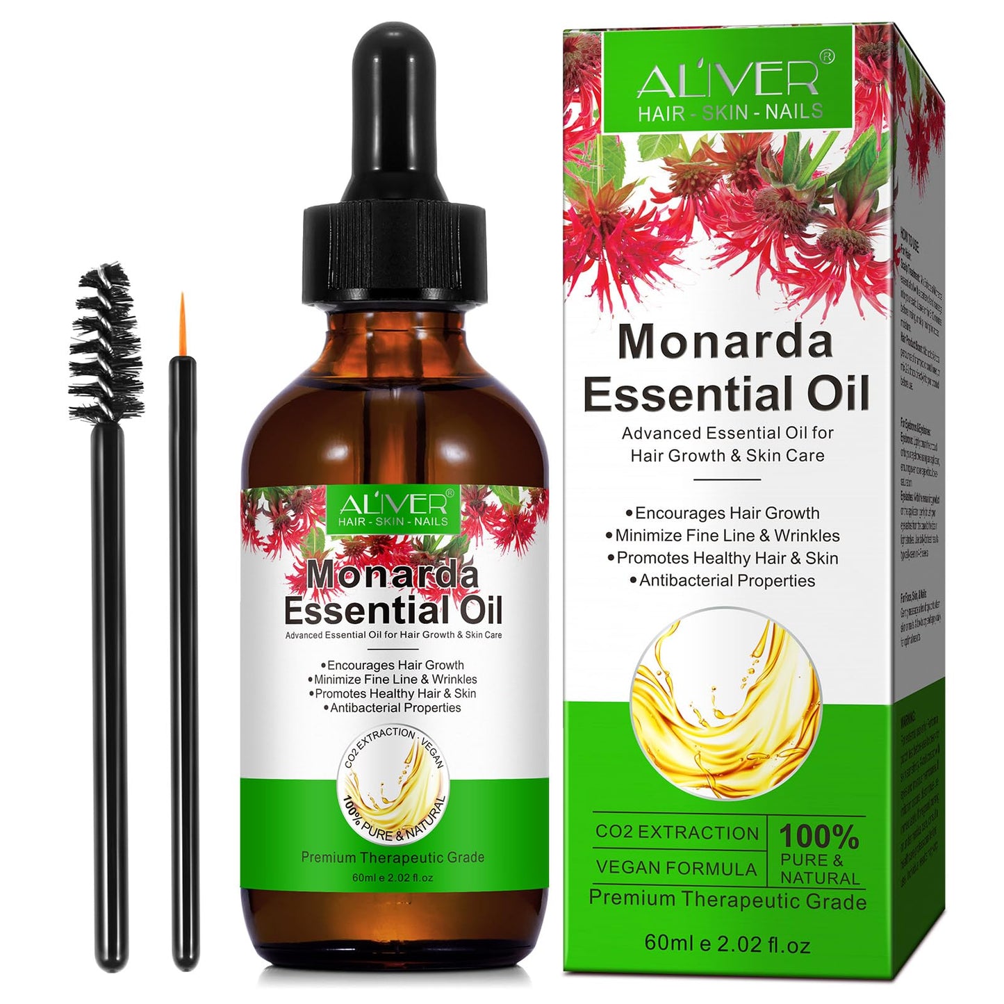 Monarda Essential Oil for Hair Growth,100% Pure & Natural Monarda Oil for Healthier Thicker Fuller Hair,Eliminate Hair Split Ends, Repairs Damaged Hair & Skin For Men & Women 60ml