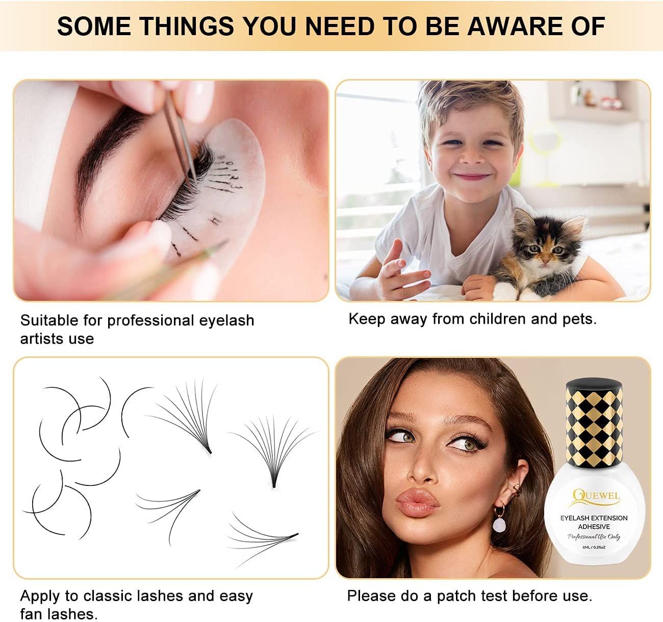 QUEWEL Eyelash Extension Glue 6ML Strong Black Lash Glue 1-2 Sec Quick Drying Professional Lash Extension Glue for Sensitive Retention 7-8 Weeks Eyelash Glue