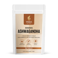 Pure Ashwagandha Extract 180 Tablets 3000mg - 10% Withanolides with Black Pepper Extract - 3 Month Supply - Premium High Strength, Maximum Bioavailability, Vegan Friendly. Made in The UK.