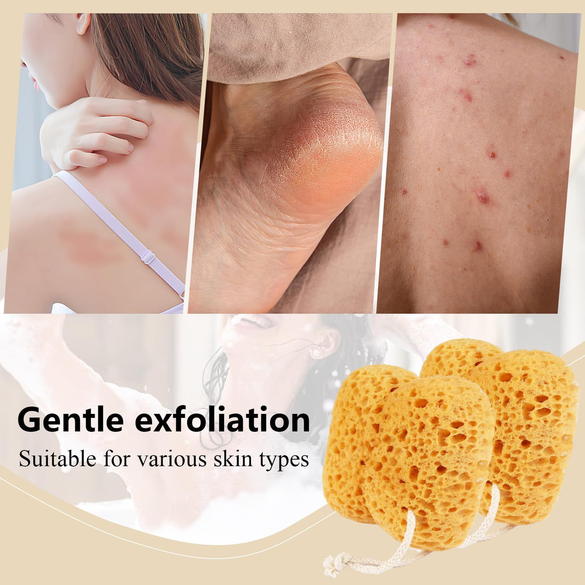 Maxmoc Natural Sponge,2 Pcs Bath Sponges Honeycomb,Larger Shower Sea Sponge for Women Men,Exfoliating Deep Cleansing,Ultra-Soft for Sensitive Dry Skin (Yellow)