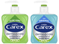 Kingdom Supplies Carex Antibacterial Hand Wash Derma Care Original and Aloe Vera Set 2 x 250ml Eco Refill System Bottles