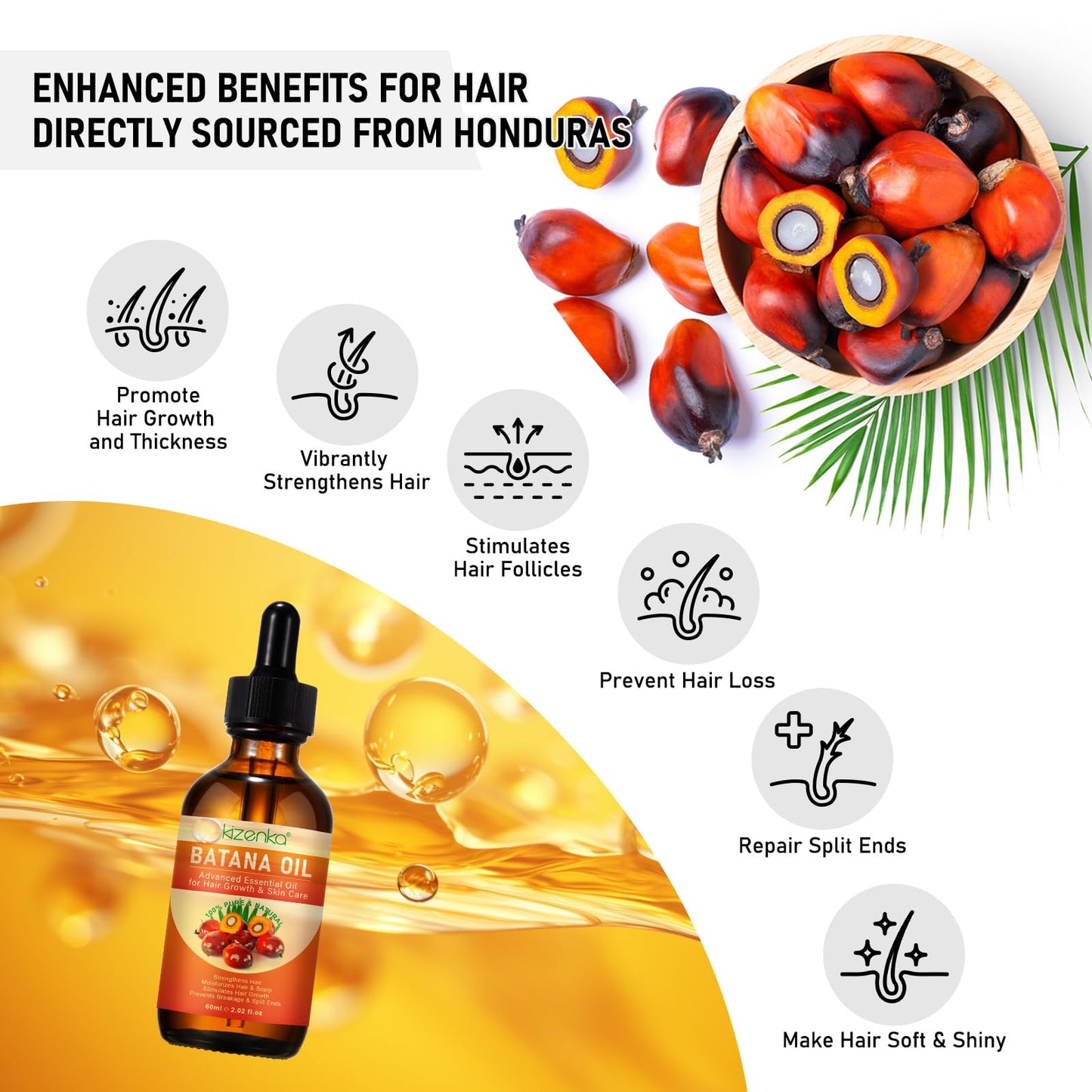 OBNOSWLPJMN Batana Oil for Hair Growth 60ml,100% Pure & Natural Batana Oil for Healthier Thicker Fuller Hair,Eliminate Hair Split Ends, Prevents Hair Loss & Breakage & Skin for Men & Women 60ml (120ml)