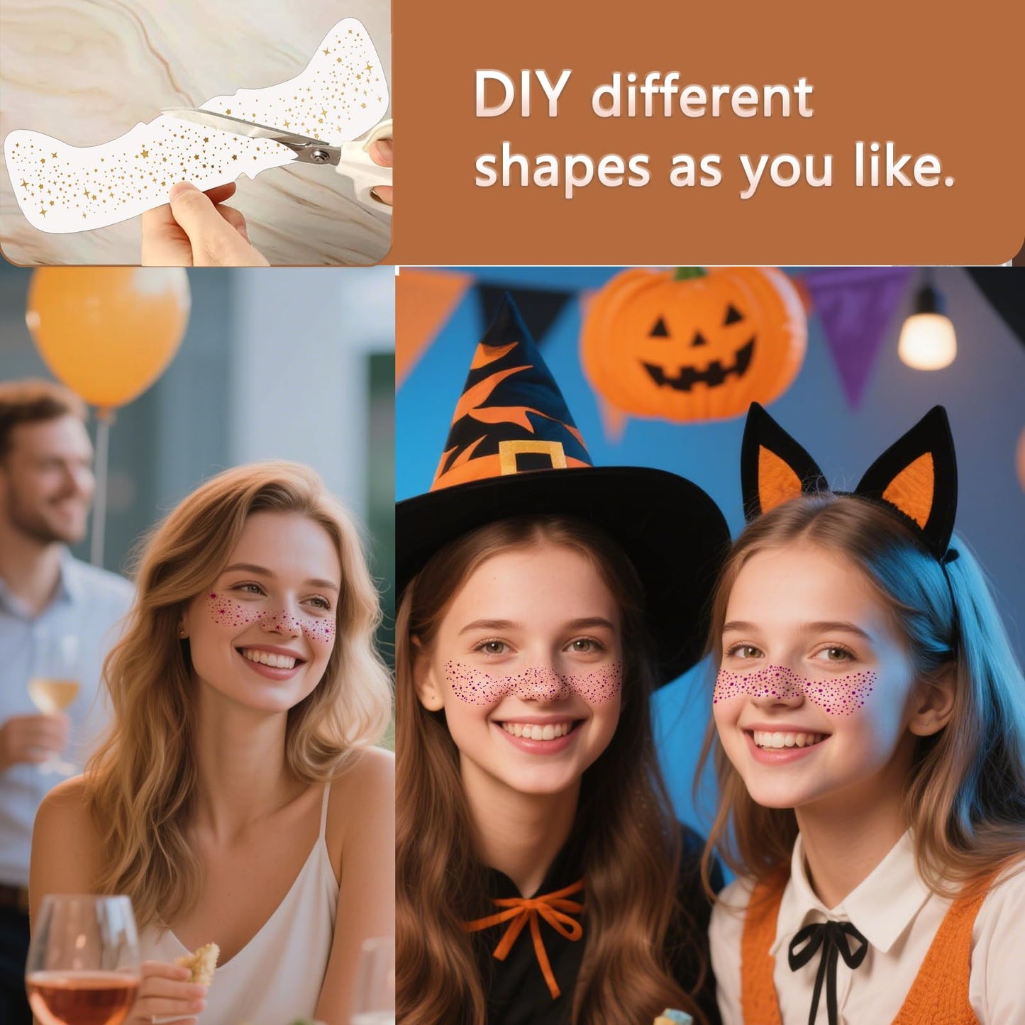 AmiCera Glitter Freckles Face Tattoo, 6 Pcs Face Glitter Freckles Gold for Kids Women, Fake Sparkle Temporary Tattoos Stickers for Girls and Adults Festival Makeup Accessories Face Decor, Maroon