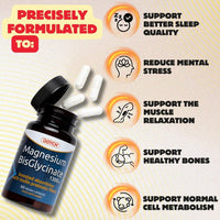 Pure Magnesium Bisglycinate Capsules 1300 mg - Boosted with Prebiotic Inulin Fibers - Highly Absorbable Magnesium Supplements - Gentle on The Digestive System Magnesium Glycinate Powder in Capsules