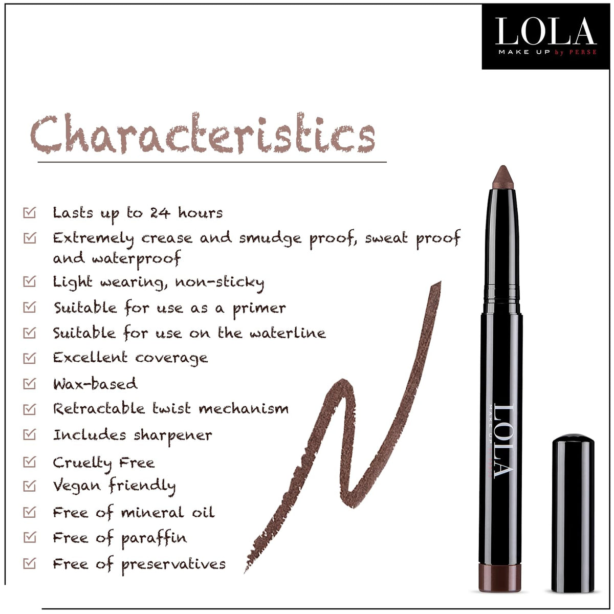 Lola Make Up by Perse Eyeshadow Stick with Sharpener 24H Long Lasting Sweat Proof Eyeliner, Vegan and Cruelty-Free Eye Makeup Cosmetic for All Skin Types, Dazzling Bronze (02)