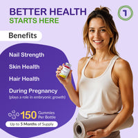 Biotin Gummies 10000mcg Per Serving – 150 High Strength Vitamin B7 for Hair Growth, Skin & Energy Support | Natural Strawberry Flavour Biotin Supplement | Vegan Hair Gummies by vh1be