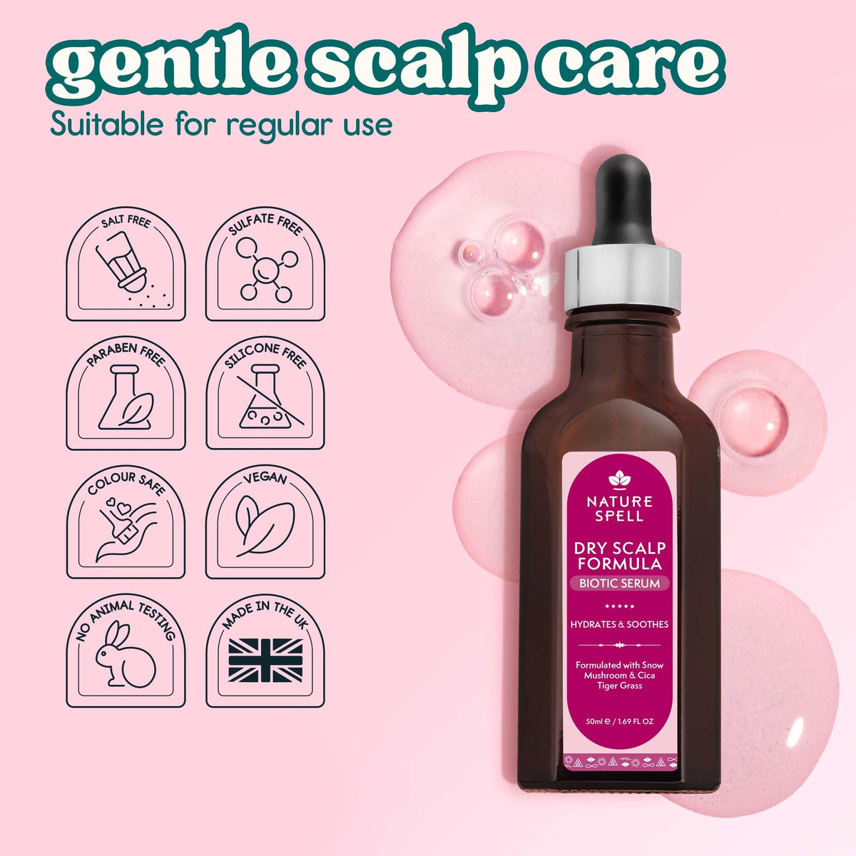 Nature Spell Dry Scalp Serum, Hydrating & Soothing Formula, Vegan, 50ml