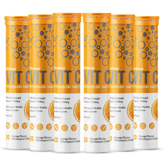 Vitamin C 1000mg Effervescent Tablets - Orange Flavour - 6 Tube of 20 Tablets (120) - Club Vits