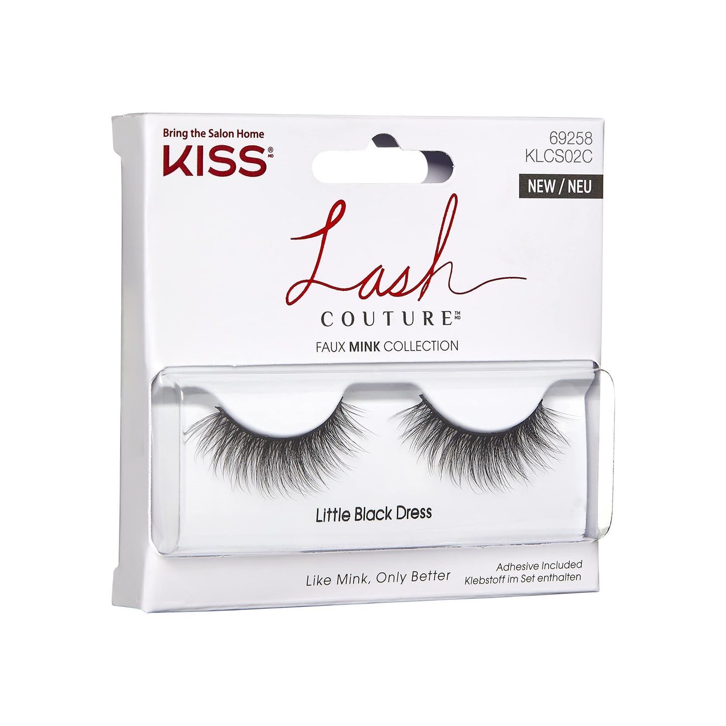 KISS Lash Couture Faux Mink Collection 1 Pair of False Lashes, Little Black Dress, Ultrafine, Tapered, Synthetic Fake Lashes includes Lash Glue