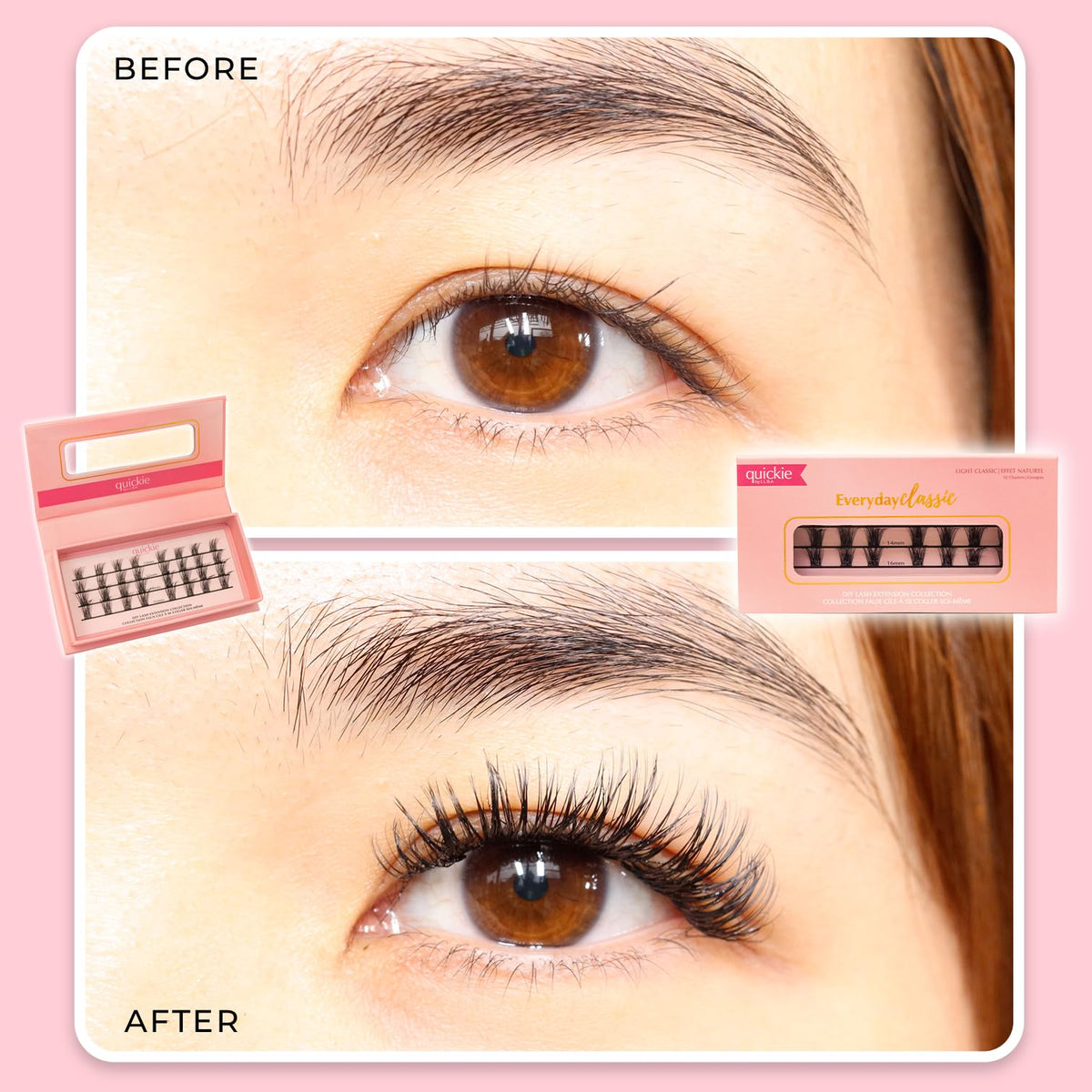 Quickie by LLBA DIY Lash Extensions | Handmade Cluster Individual Lashes | C/D Curl | 8-16mm Mixed Lengths | Easy Home Eyelash Extensions Application (Everyday Classic 003, D 8mm-14mm)