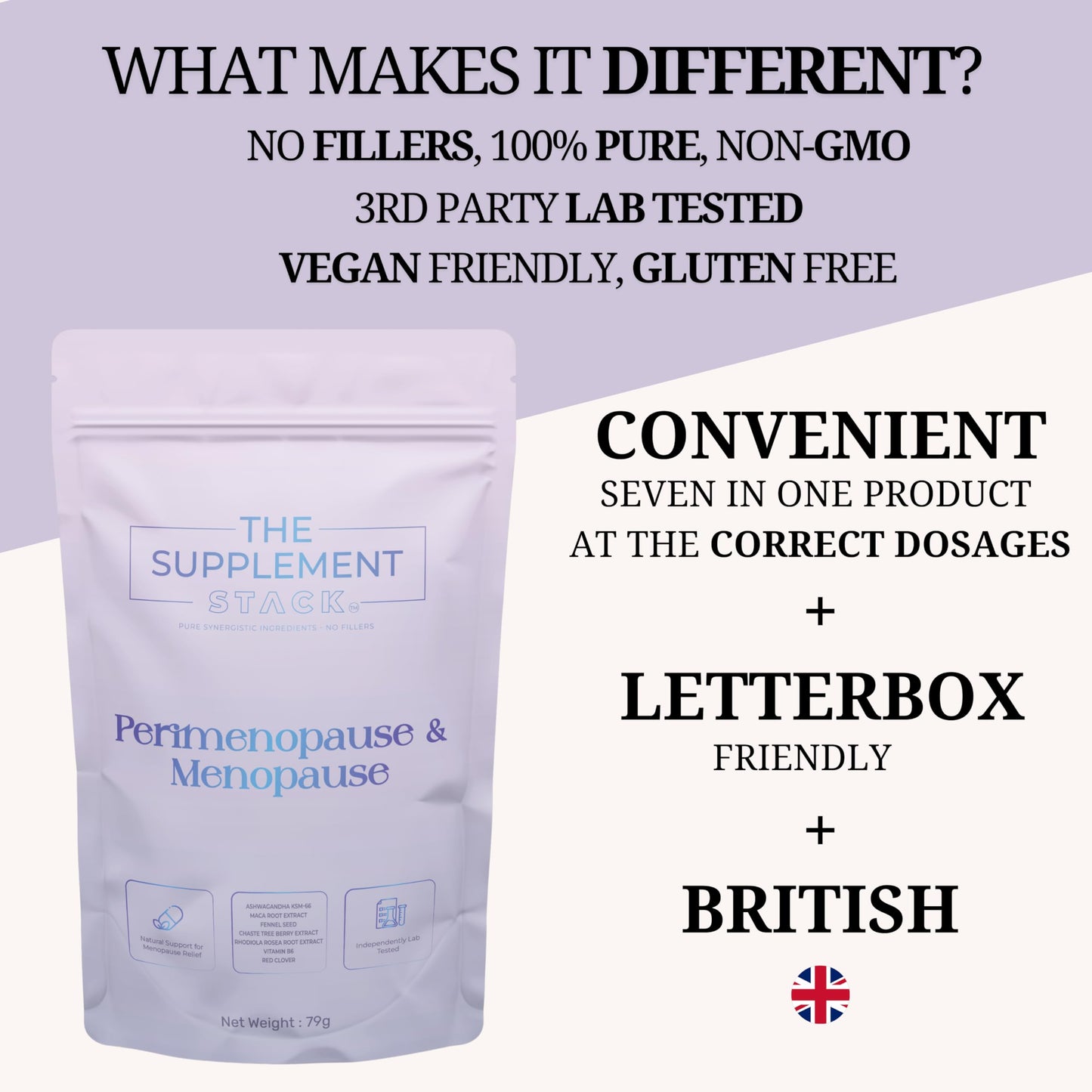 The Supplement Stack - Perimenopause & Menopause - Ashwagandha KSM-66, Maca, Fennel, Chaste Tree Berry, Red Clover & Rhodiola for Hormone Balance, Hot Flushes, Sweats & Mood Support – UK Company