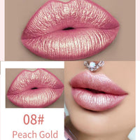 QUIWEN Metallic Shine Glitter Lipstick, Glitter Pink Lip Gloss Matte Lipsticks For Women Long Lasting Lightweight Soft Metallic Lipstick Waterproof Non-Stick Cup Not Fade Pink Lipstick Gift