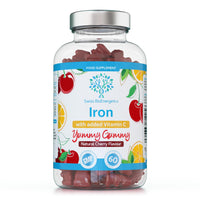 swiss bioenergetics Iron Gummies with Added Vitamin C - 60 Natural Cherry Flavour Chewable Yummy Gummies - 2 Month Supply - efficient Absorption and gentler Digestion Formula - Made in The UK