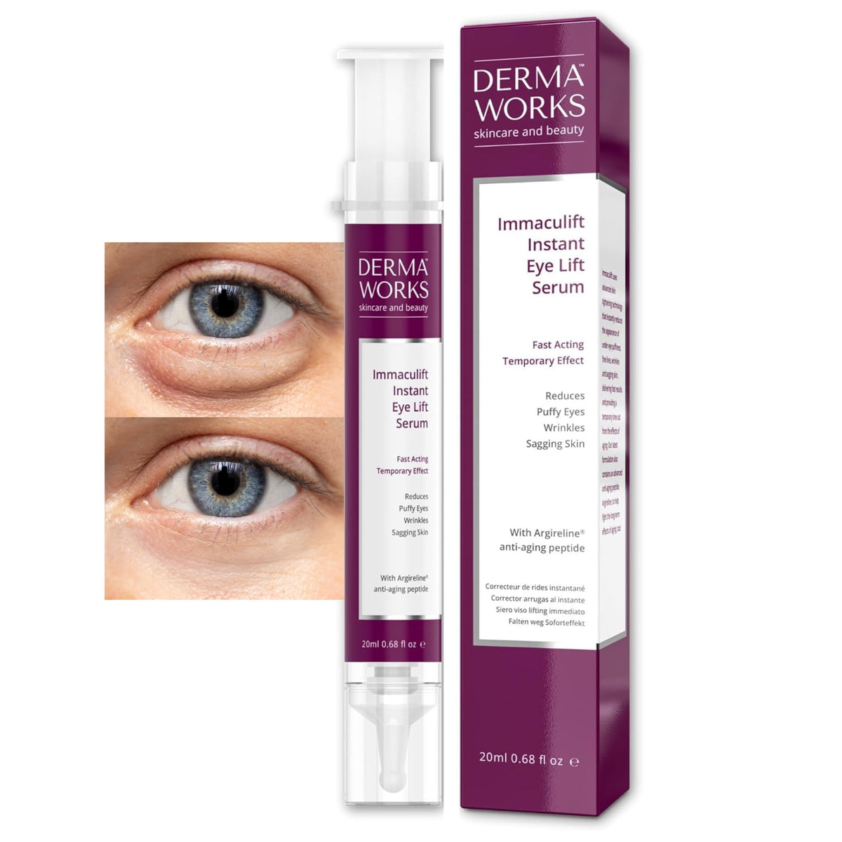 Dermaworks IMMACULIFT Instant Face Tightening Cream - Eye Cream for Dark Circles and Puffy Eyes - Temporary Eye Tightener - Instant Wrinkle Remover with Argireline Serum - Works in 2 Minutes – DERMAWORKS