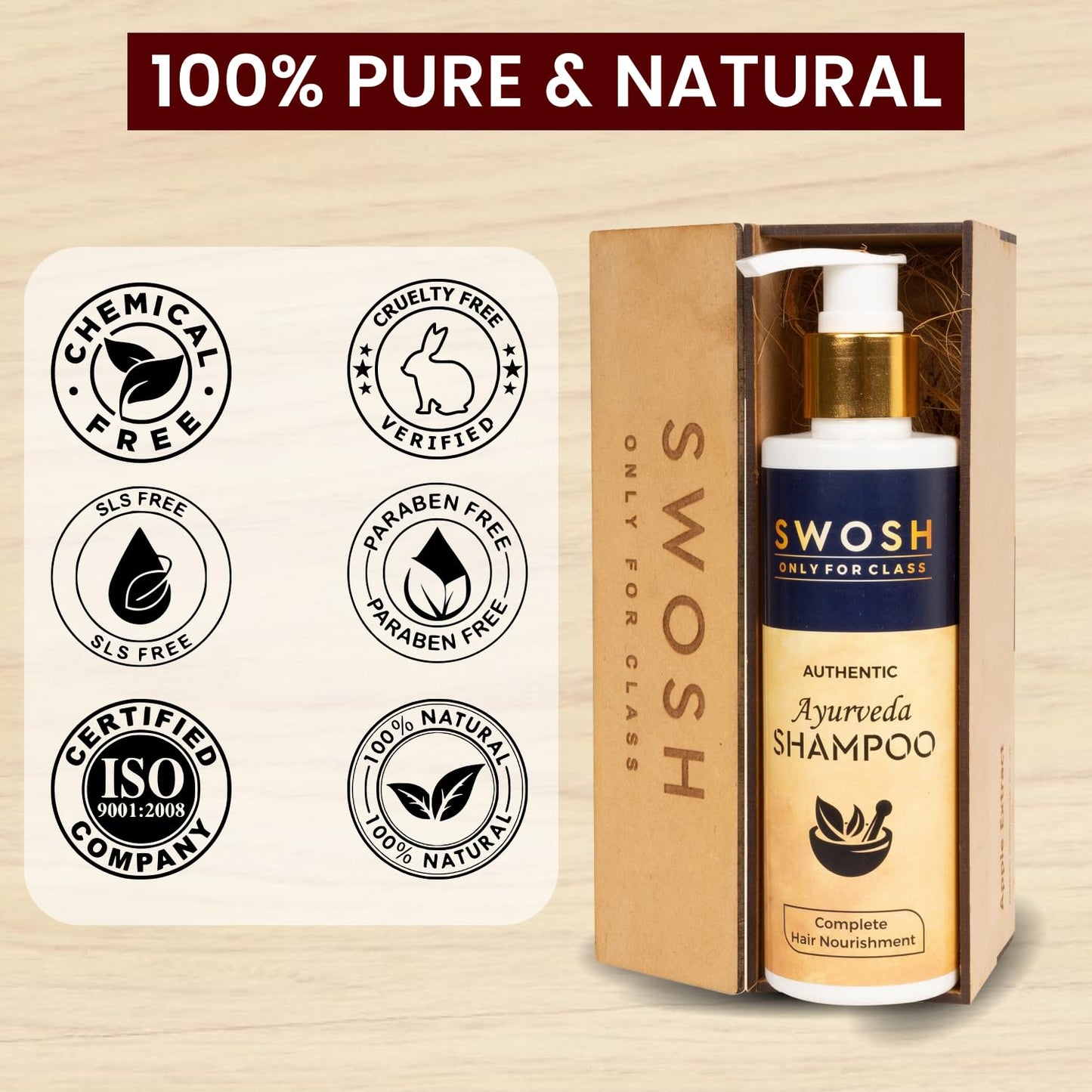 SWOSH Ayurvedic Shampoo for Hair Fall Control and Hair Growth Made With Goodness Of Amla, Onion, Brami, Alove vera, Bhringraj Extract with 15 Ayurvedic Herbs| All Hair Types |200 ml (Pack of 1)