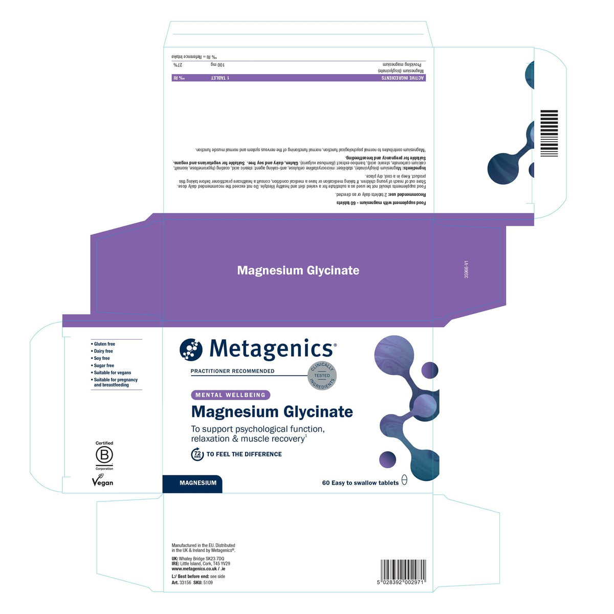 Metagenics Magnesium Glycinate - for Muscle Function & Energy - Easy to Swallow, Optimal Absorption & Digestion - 60 Coated Tablets