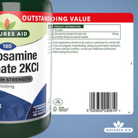 Natures Aid Glucosamine Sulphate 2KCl 1500mg – High Strength Joint Support – Helps Mobility & Flexibility – Non-GMO, Gluten-Free – Natural Supplement – 180 Tablets