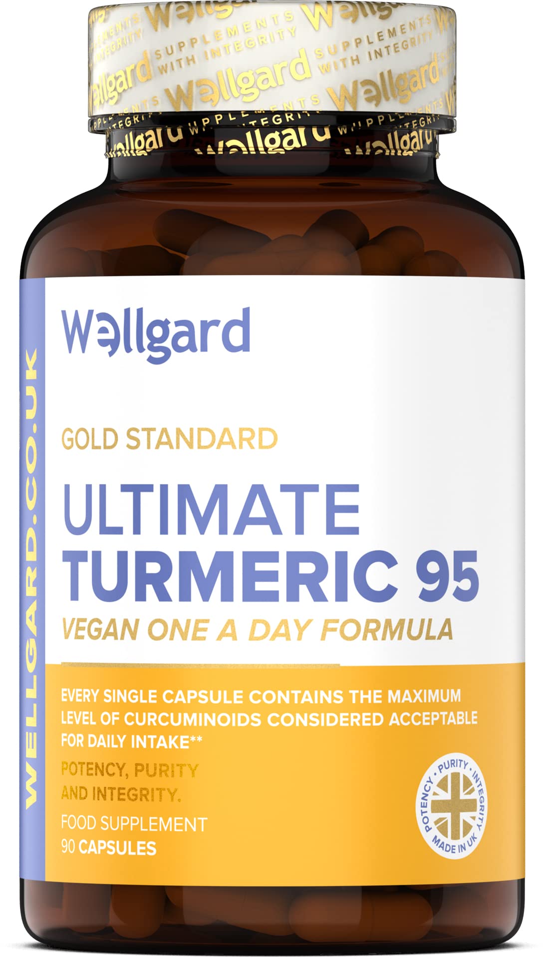 Turmeric Capsules High Strength by Wellgard, Turmeric 95, Curcumin, Made in UK