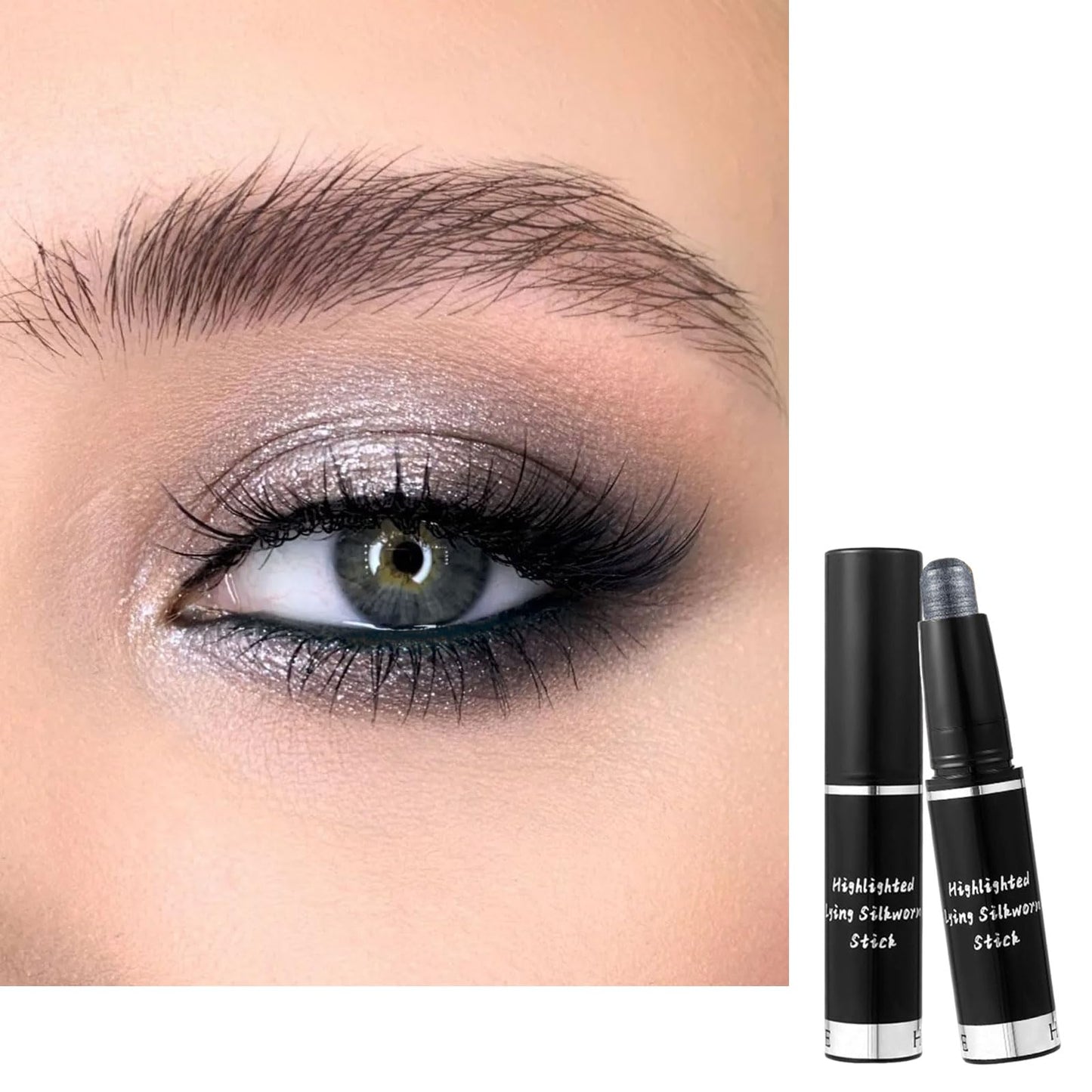 LYNTYAOU Metallic Black Eyeshadow Stick Cream Eye Shadow Stick, Shimmer Glitter Dark Grey Eye Shadow Pen, Highly Pigmented Smooth Long Lasting Waterproof Eyeshadow Pencil