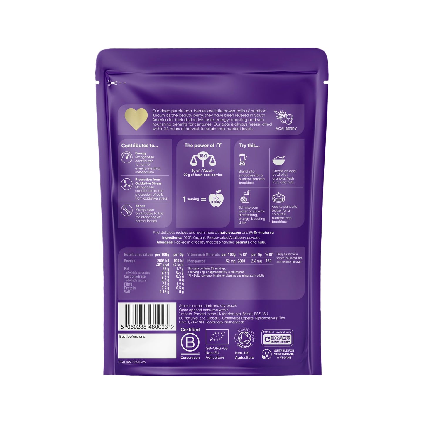 Naturya Organic Acai Powder, 125g
