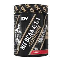 DY Nutrition HIT BCAA 4:1:1 + Glutamine, 450g, 30 Servings (Cherry Flavour) Branch Chain Amino Acid Powder Drink for Optimal Pump & Performance | Pre & Intra Workout Supplement