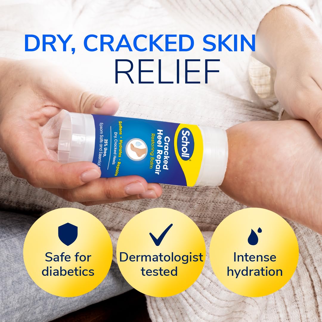 Dr. Scholl's Scholl Severe Cracked Heel Repair Restoring Balm, to repair Very Dry and Cracked Heels, Intensely Moisturising for Healthy Feet with 25% Urea, Epsom Salts and Essential Oils