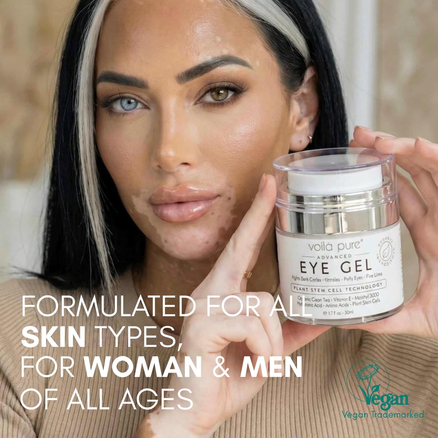 Voila pure Voilà Pure -EYE CREAM - Cures Dark Circles, Puffiness & Crows Feet - Powerful But Gentle Organic Eye Gel - Anti-Ageing Formula With Matrixyl 3000 & Plant Stem Cells - 60ml Bottle