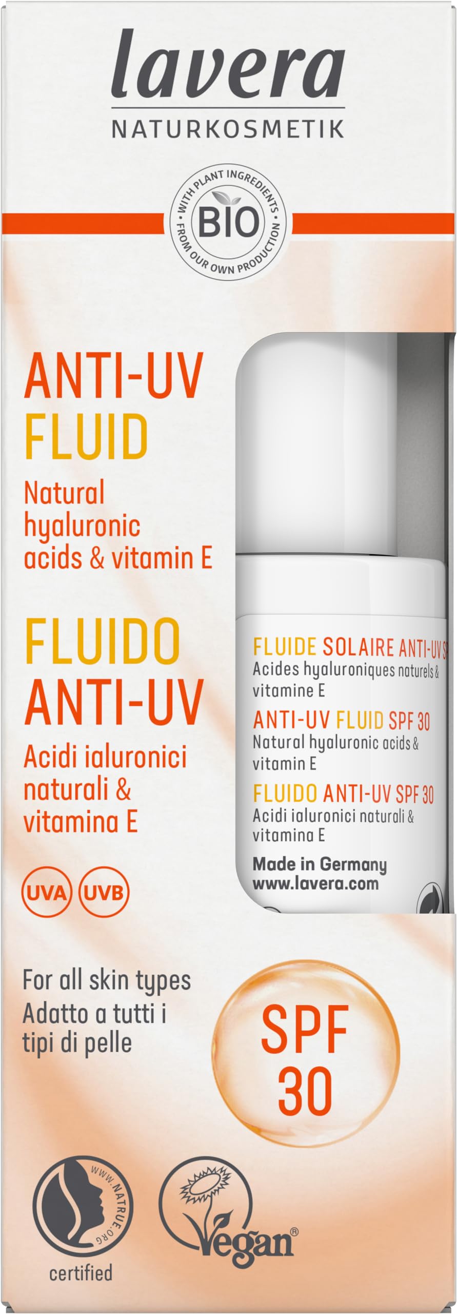 lavera Anti-UV Fluid SPF 30 - protects against UV rays - mineral protection - against sun-induced skin ageing - vegan - natural cosmetics - 30 ml