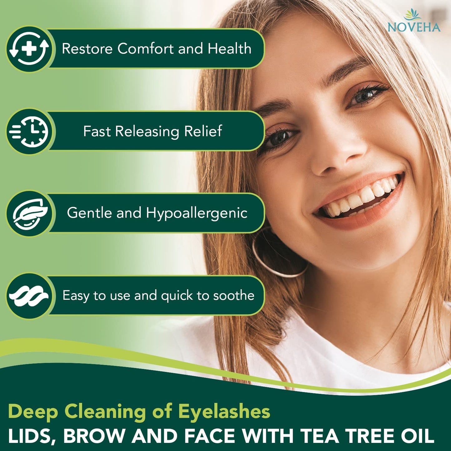 NOVEHA Demodex Eyelid & Lash Wipes | Box Of 60 Individually Wrapped Extra Strength Cleansing Eyelash Wipes - Battle Itchy & Irritated Eyes associated with Demodex Mites, Naturally Remove debris