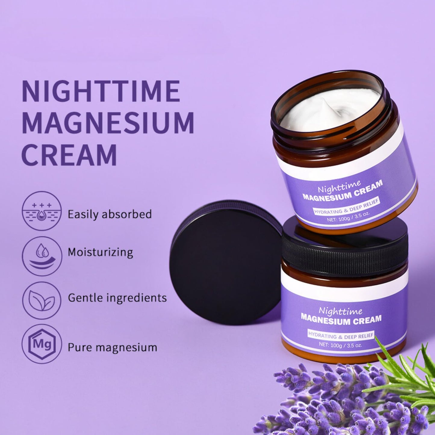 Magnesium Body Butter - Magnesium Cream For Sleep - Magnesium Soothing Sleep Butter - Calm,Relief Lavender & Magnesium Moisturizer for Sleep - Vegan Friendly & Cruelty Free 100g