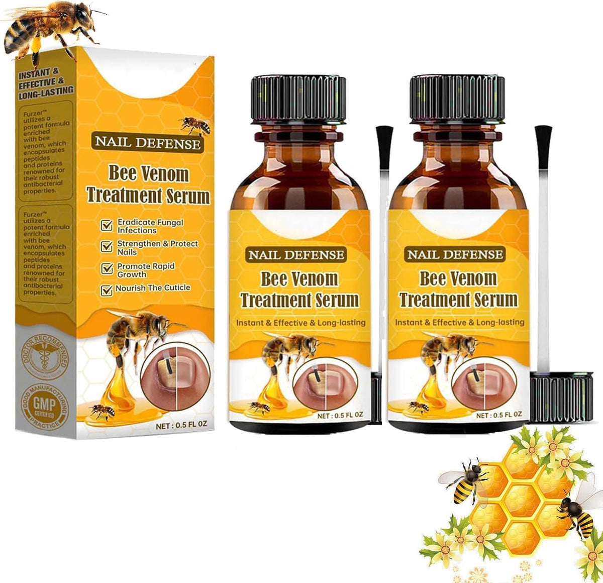ALLILUYAA 2pcs Furzero Nail Defense Bee Venom Treatment Serum Pro, Bee Venom Nail Serum, Nail Growth and Repair Serum