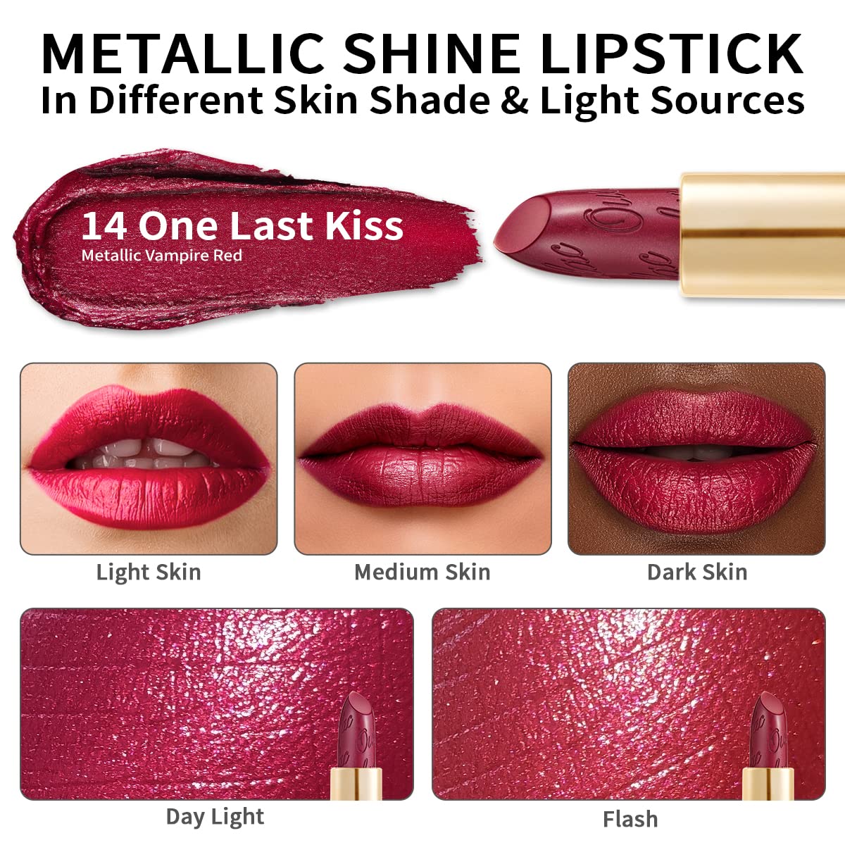 OULAC Metallic Shine Glitter Lipstick Set, Nude High Impact Lipcolor, Lightweight Soft and Ultra Hydrating, Long Lasting, Vegan 03+14