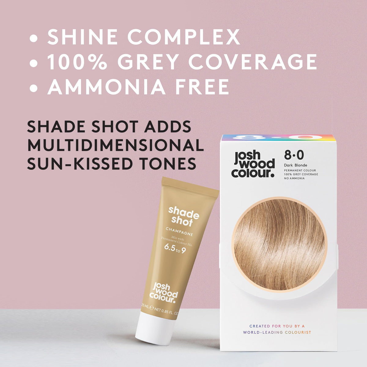 Josh Wood Colour Josh Wood Permanent Colour 8.0 and Champagne Shade Shot 6.5 to 9 Bundle- Striking Permanent Colour with Shine Complex, 100% Grey Coverage, Ammonia Free, Kind to Hair Ingredients