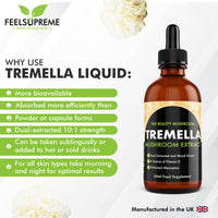 Feel Supreme - Tremella Liquid Extract - Wood Grown Mushroom Extract Supplement for Skin Health and Hydration - Mushroom Supplement, Mushroom Gifts, Supplements for Men and Women - 60ml