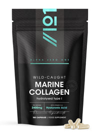 ALPHA01 Marine Collagen Capsules 2400mg - Wild Caught with Hyaluronic Acid & Vitamin C - 180 Capsules (Not Collagen Powder/Collagen Tablets) - Collagen Complex for Skin Joints & Hair for Women & Men