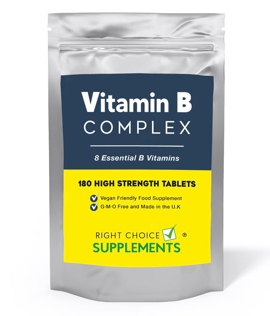 Right Choice Supplements Vitamin B Complex 180 Tablets (6 Month Supply) - Contains All Eight B Vitamins in 1 Tablet, Vitamins B1, B2, B3, B5, B6, B12, Biotin & Folic Acid