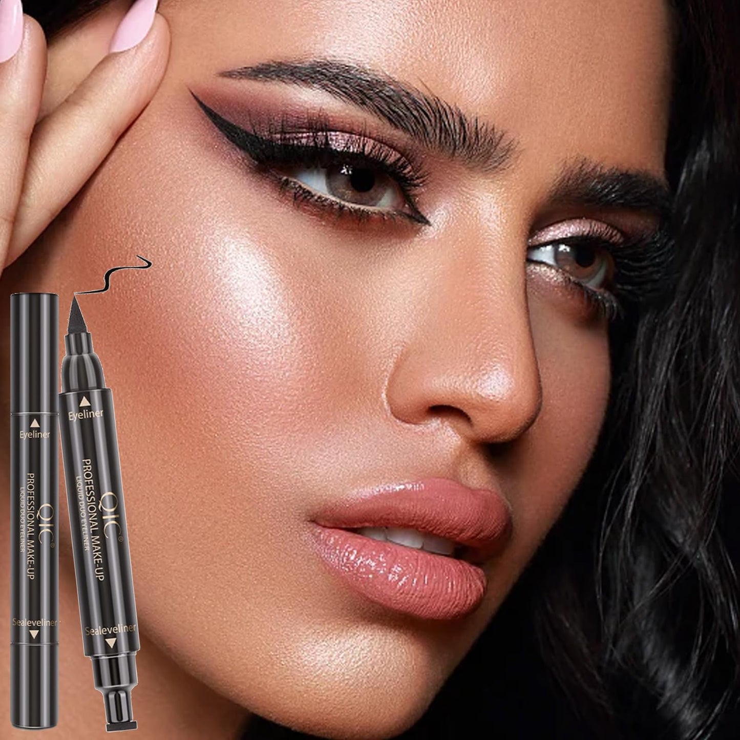 QUIWEN Eyeliner Stamp Wingliner,Black Eyeliner Stamp Pen,Long Lasting Liquid Eye Liners Waterproof Eyeliner for Perfect Wing Cat Eye Stamp Eyeliner, Black Eyeliner Pen Winged Eyeliner Pencil Easy to Use