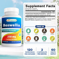 Best Naturals Boswellia 250 mg 120 Capsules - Standardized to 65% Boswellic acid