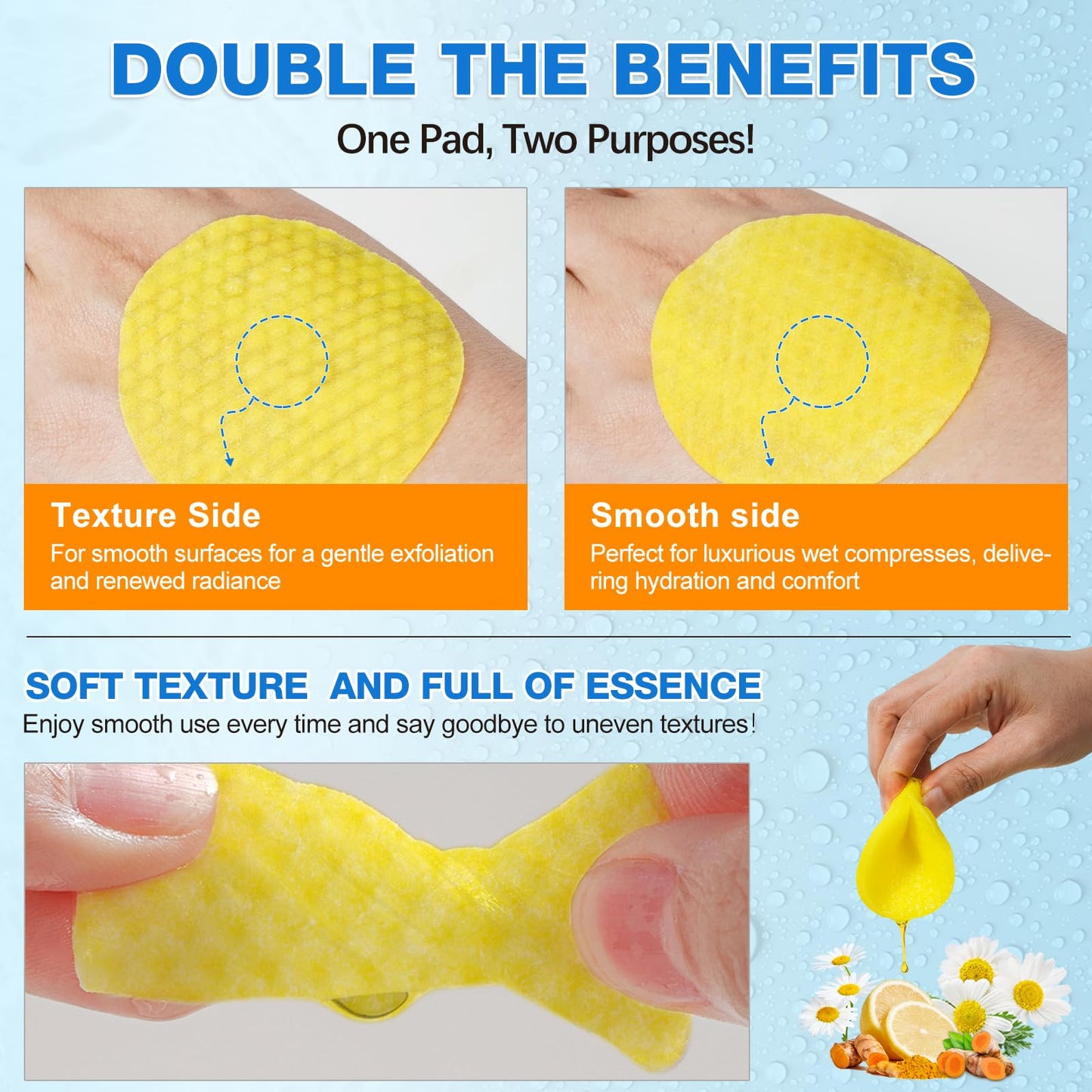 Kojic Acid and Turmeric Pads - 40 Pcs Turmeric Exfoliating Foaming Pads -Kojic Acid Turmeric Cleansing Pads for Face - Water and Oil Blance Turmeric Kojic Pads Gentle & Non-Irritating