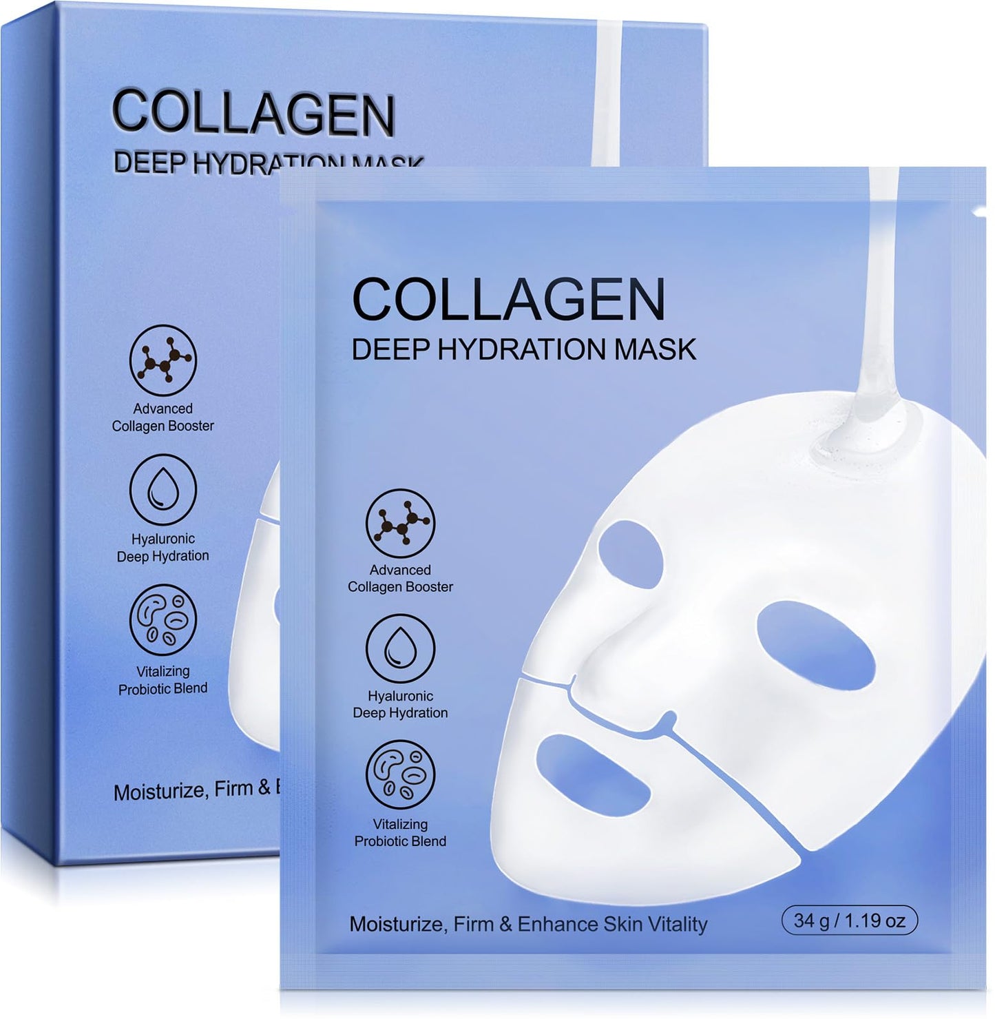 Tooffi Collagen Face Mask - 6pcs Bio Collagen Face Mask - Collagen Face Masks - Bio Collagen Deep Hydrating Firming Overnight - Elasticity Improvement, Anti Aging and Rejuvinating Sheets