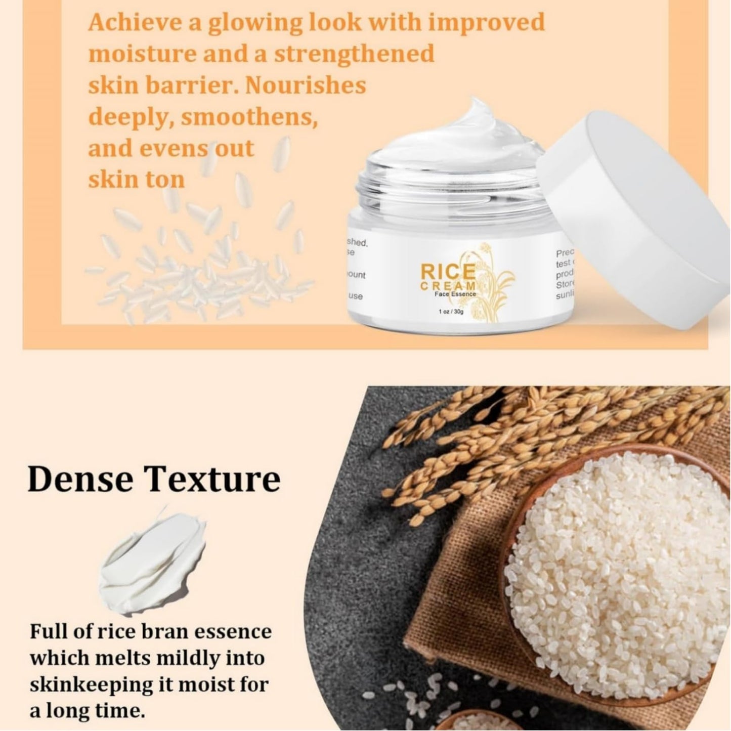 Rice Cream For Face,Korean Face Cream With Rice Extract,Korean Skincare Moisturiser With Niacinamide,Improves Moisture Skin Barrier,Soothing To Even Out Skin Tone,High Firming & Deep Nourishing,30g