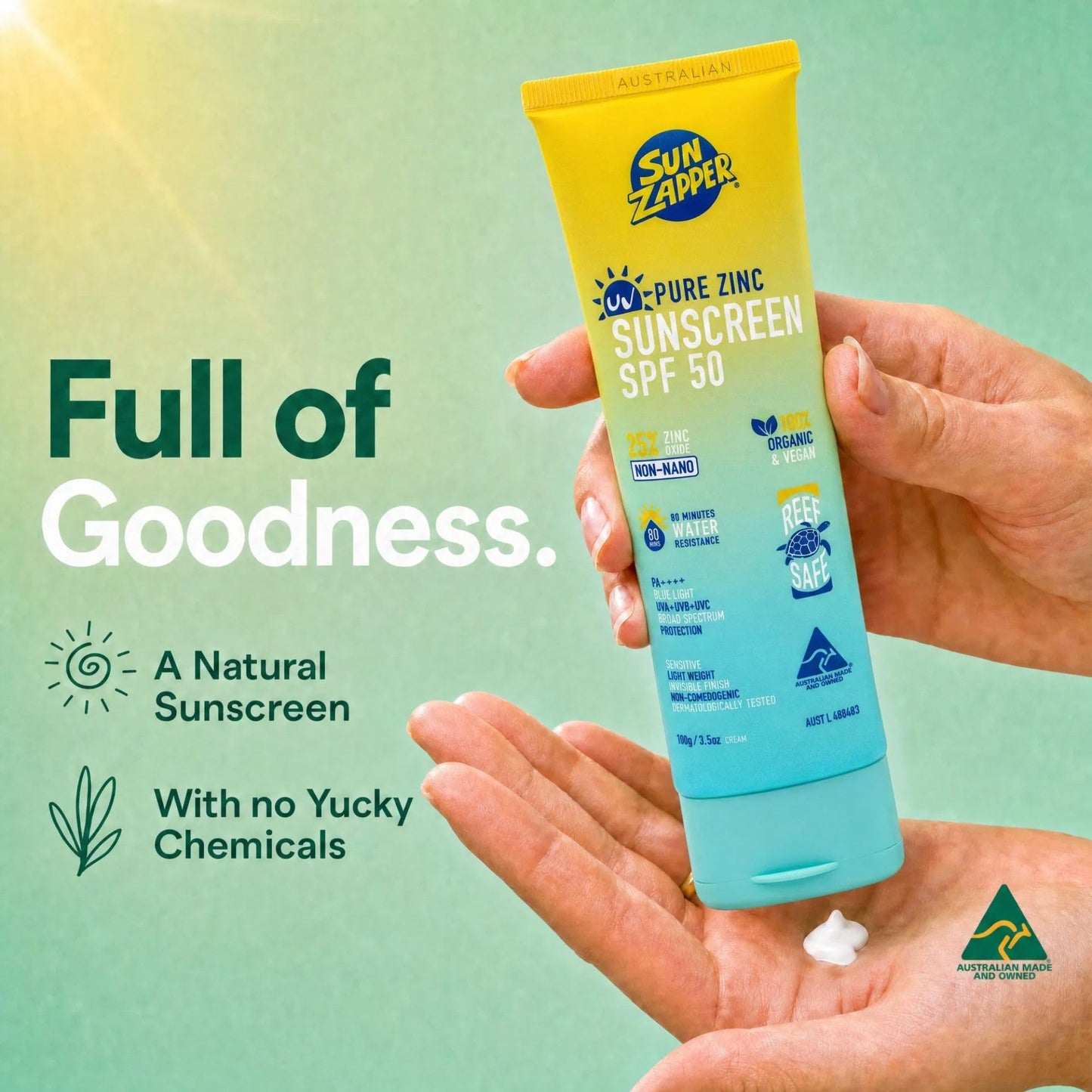 Pure Zinc Sun Cream SPF 50 Sun Zapper Reef Safe Mineral Non Nano Zinc Sunscreen Made in Australia