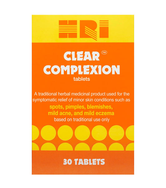 HRI Clear Complexion 30 Tablets - for Symptomatic Relief of Minor Skin Conditions Such as Spots, Pimples, Blemishes, Mild Acne, Mild Eczema. 1 Pack
